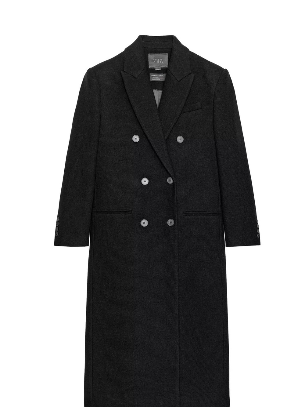 Zara Black Double-Breasted Long Trench Coat